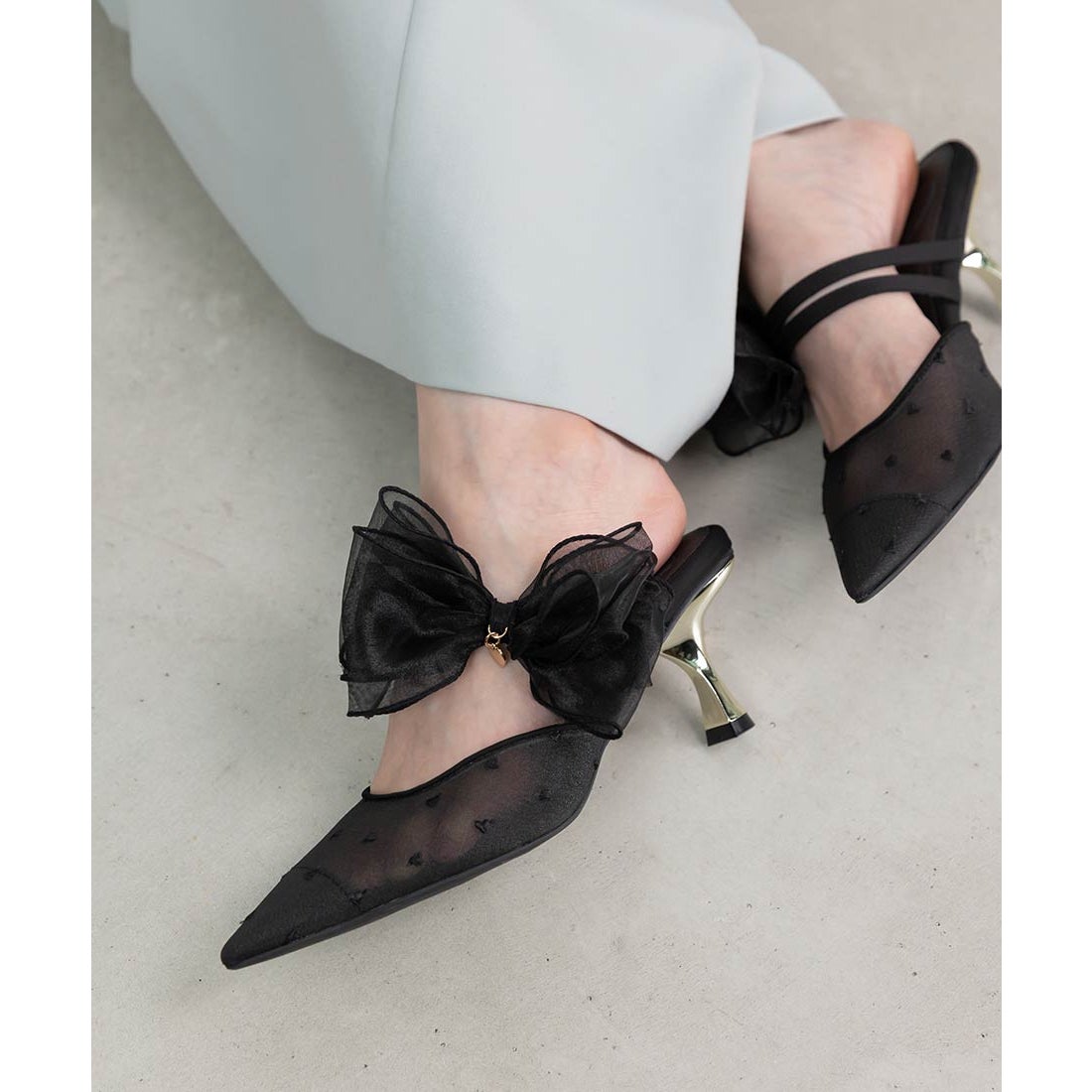 ランダ RANDA 【HEART COLLECTION】シフォンリボンハートミュール