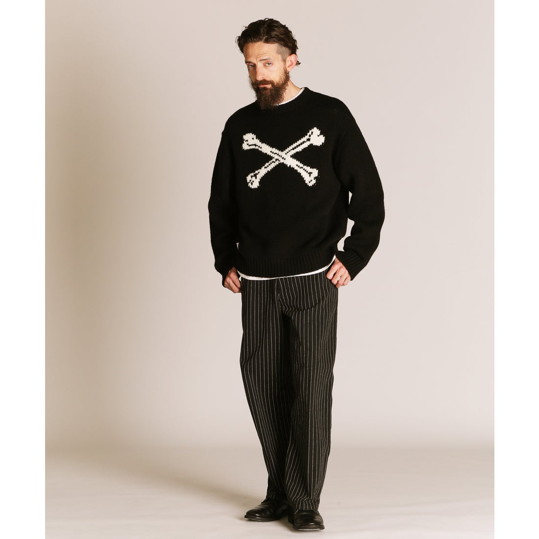 ショット Schott CROSS BONE KNIT （ブラック） - ファッション通販
