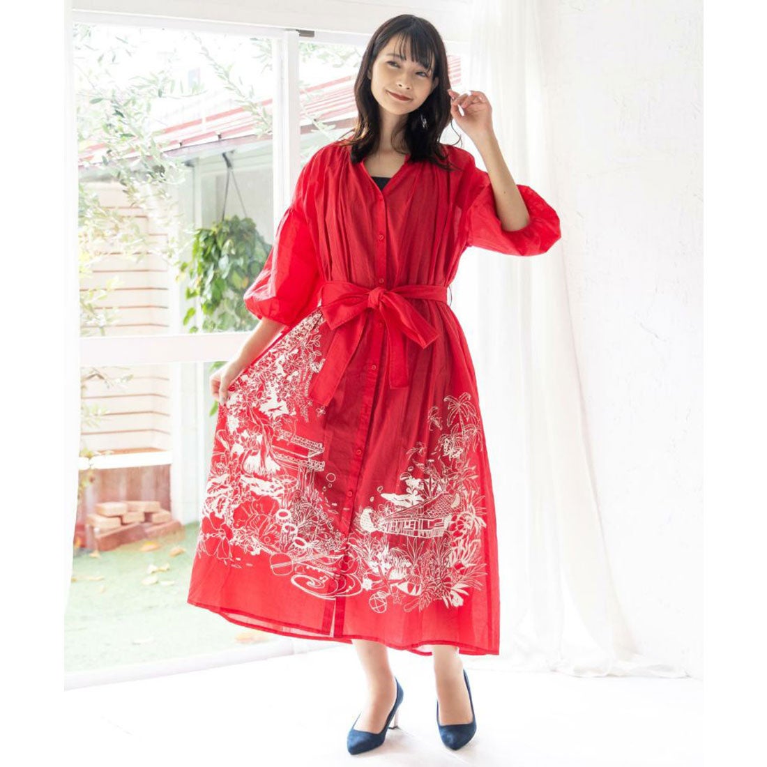 スカラー ScoLar 仲宗根泉(HY)コラボ海柄ワンピース （レッド） -靴