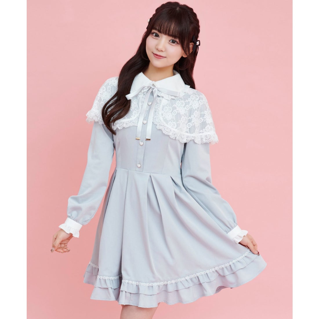 シークレットハニー Secret Honey レースケープ付ワンピース （グレー