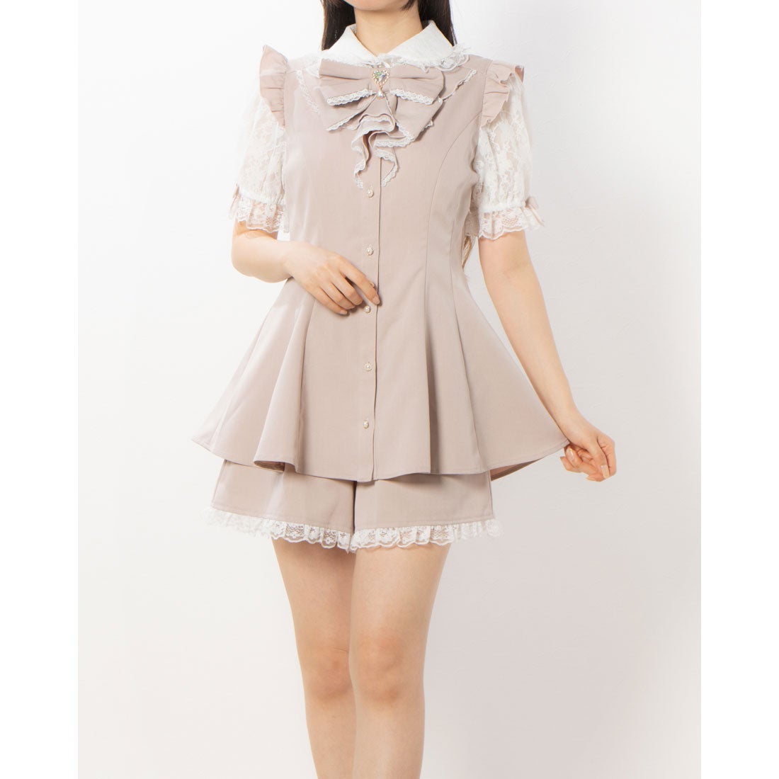 シークレットハニー Secret Honey レース袖ラッフル半袖セットアップ