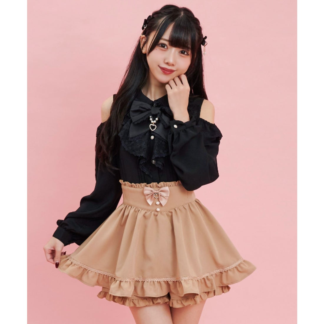 シークレットハニー Secret Honey 裾ダブルフリルスカパン （キャメル