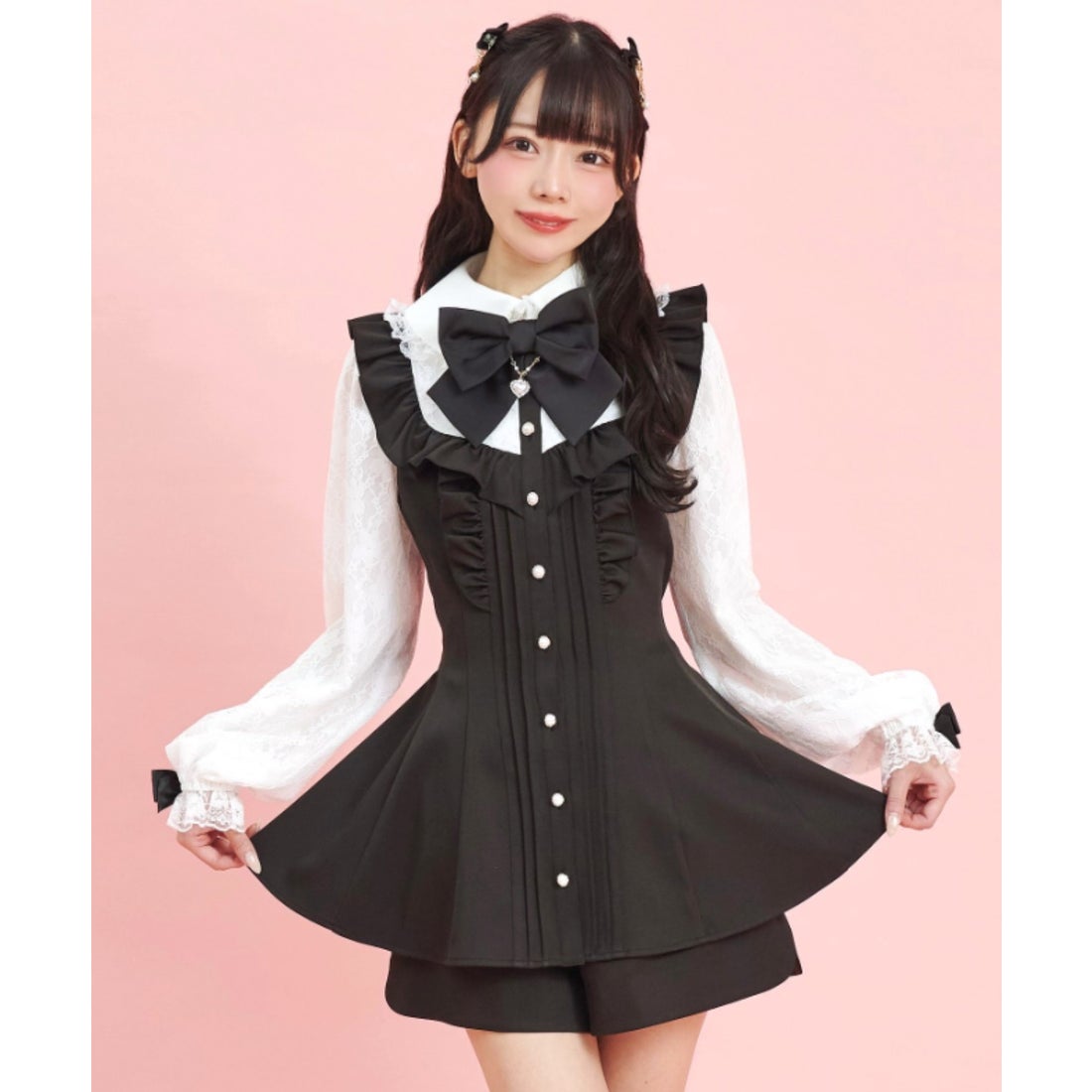 シークレットハニー Secret Honey 袖レースピンタックフリルヨーク切替