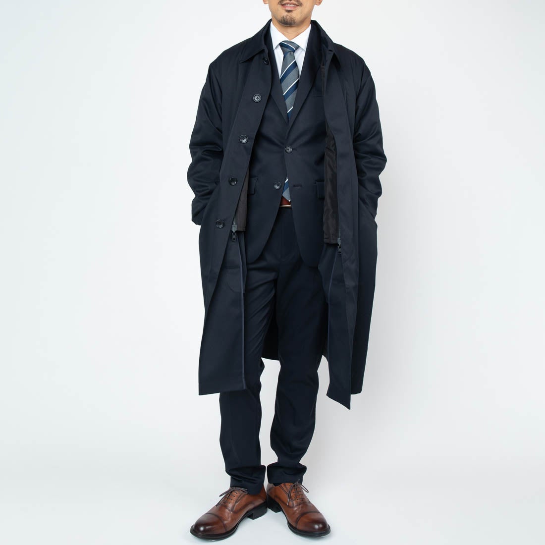 洗える3WAYステンカラーコート ・ライナー付き （ダークネイビー