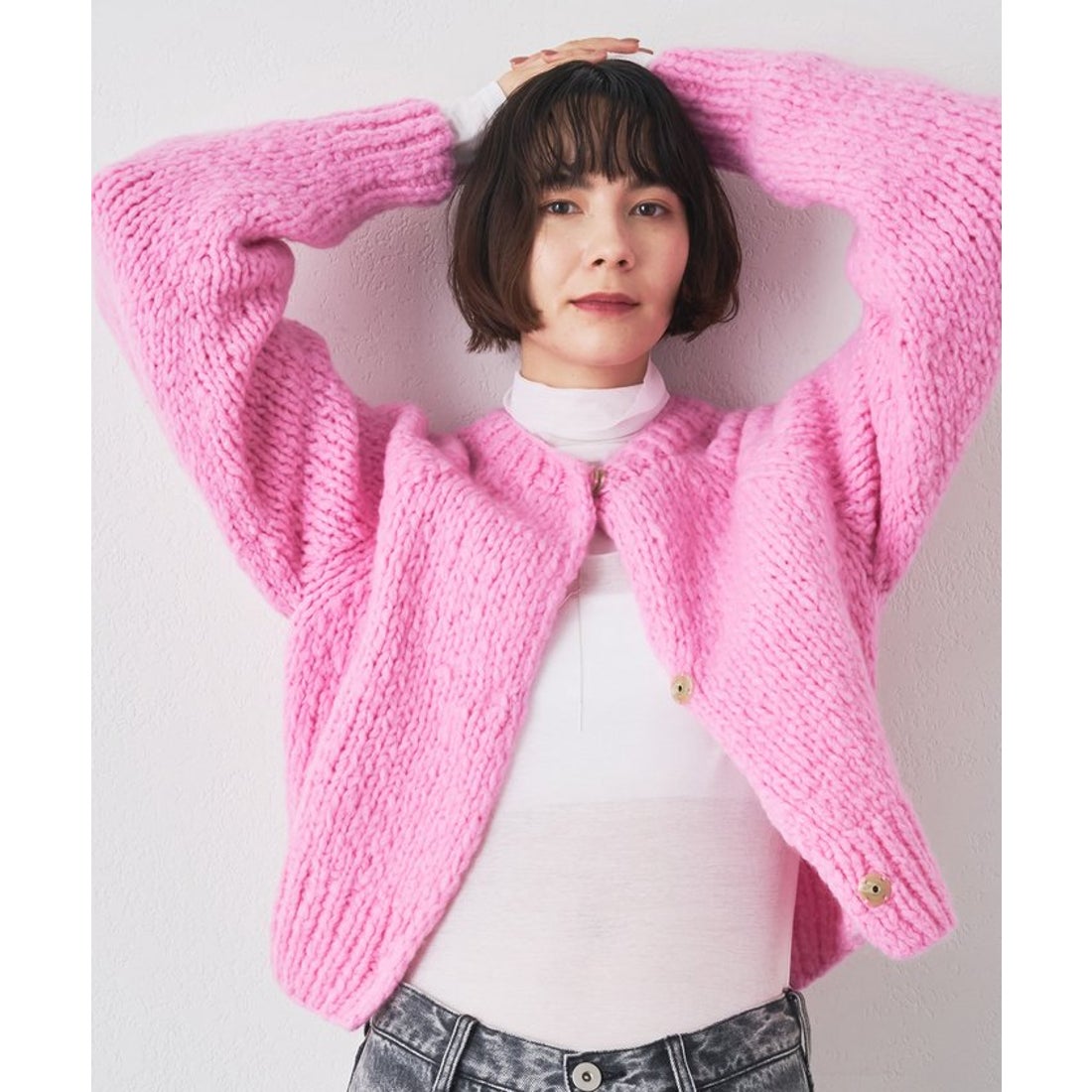 ウィムガゼット Whim Gazette ハンドニットカーディガン （pink） -靴