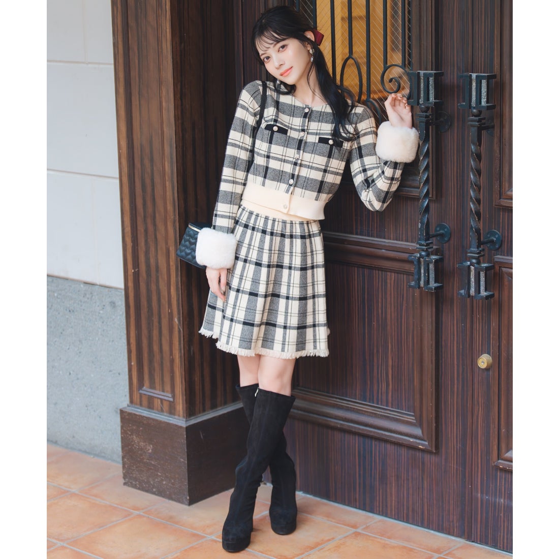 ウィルセレクション WILLSELECTION チェック柄ファーカフス