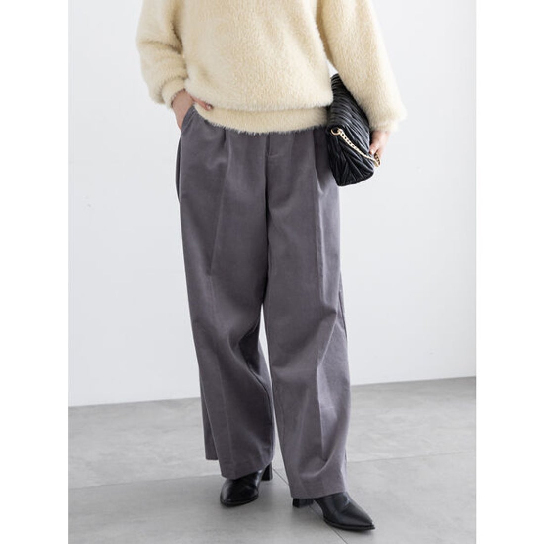 テチチ Te chichi ソフトコーデュロイワイドパンツ （グレー） -靴