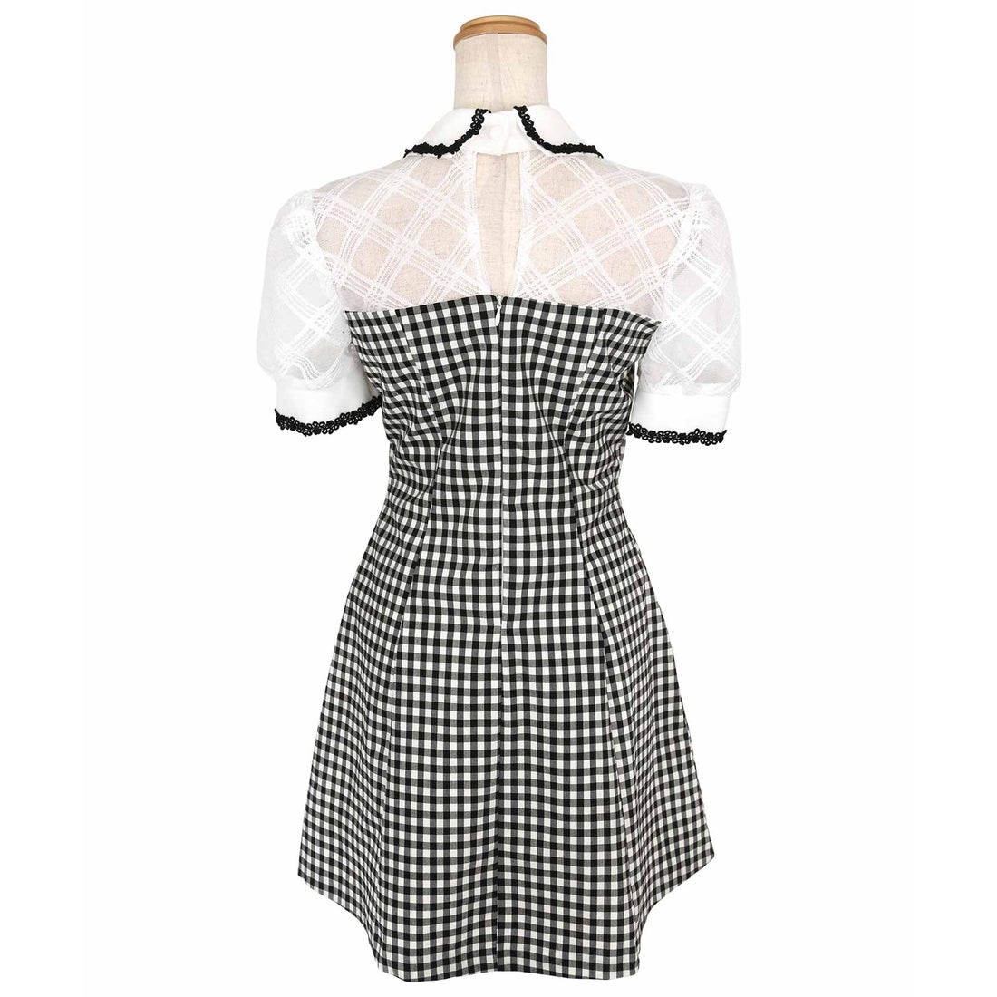 ティカ Tika 襟付きネックリボンバストカットチェック柄半袖ガーリー