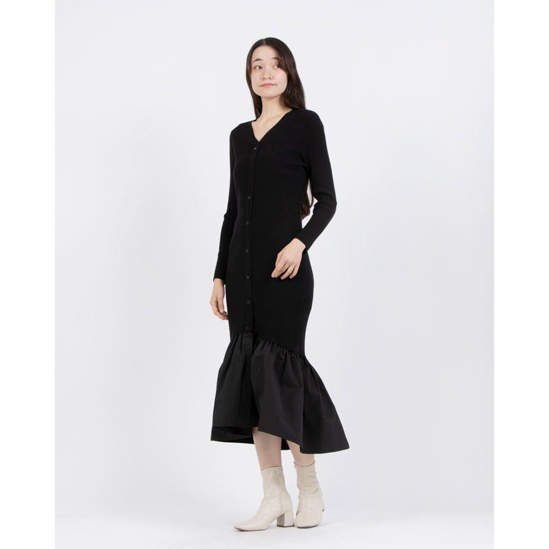 トーナル TONAL ドッキングリブニットワンピース （ブラック