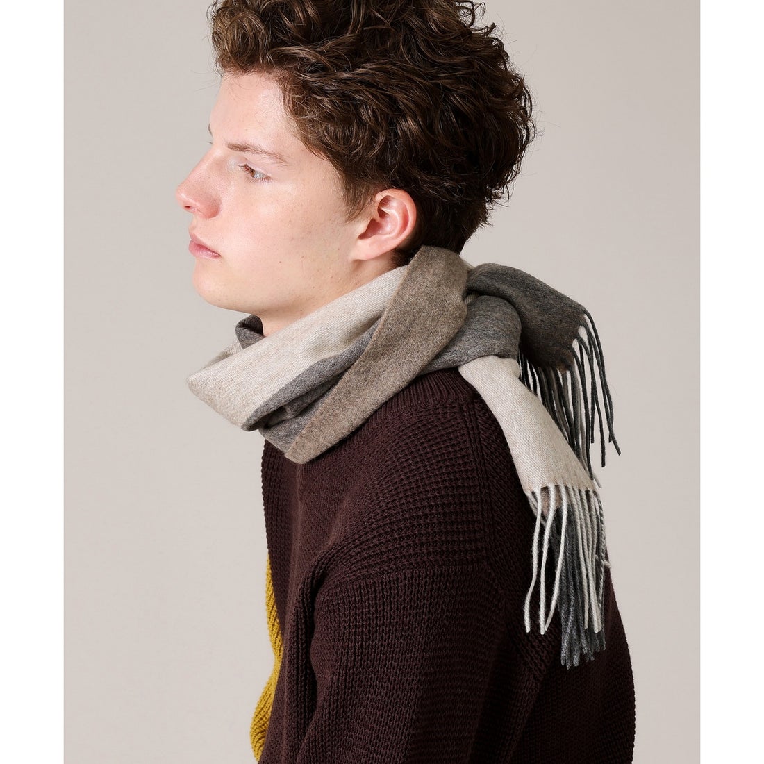 タケオキクチ TAKEO KIKUCHI 【カシミヤ100%】パネル カシミヤマフラー