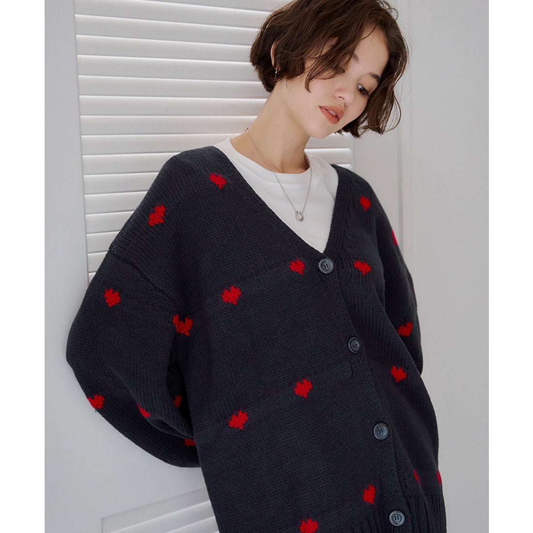 ティティベイト titivate ハートニットカーディガン （ネイビー/レッド