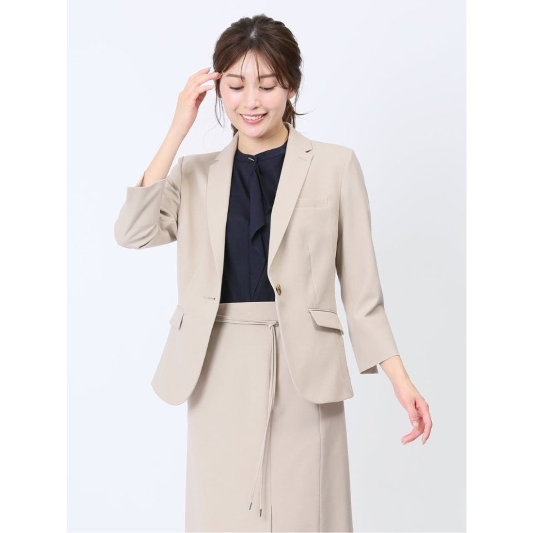 m.f.editorial 綿麻ライク 1ボタン7分袖ジャケット ベージュ