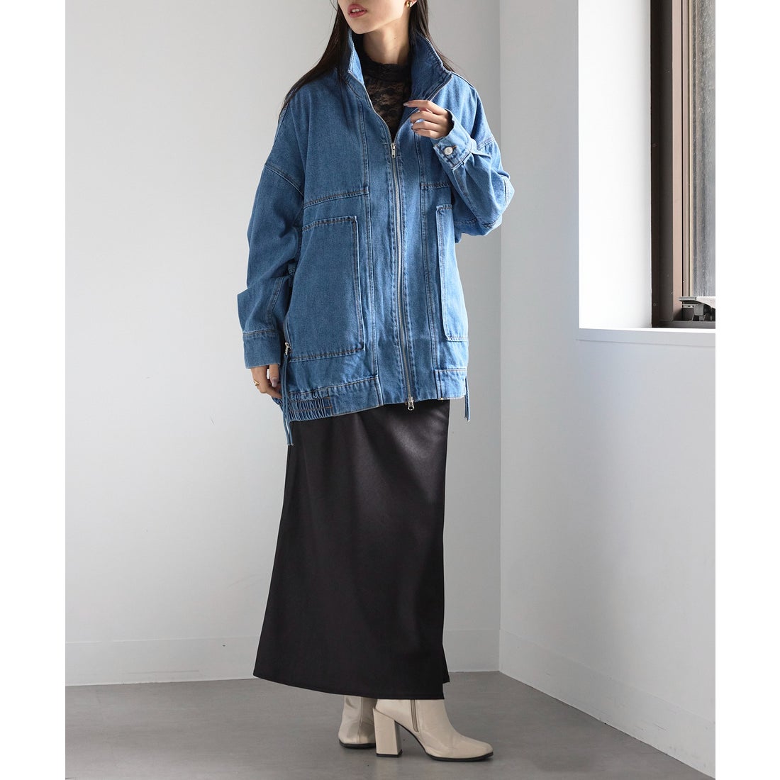 MAISON BREEZE デニム ダブルジップ スタンドカラー ブルゾン アウター