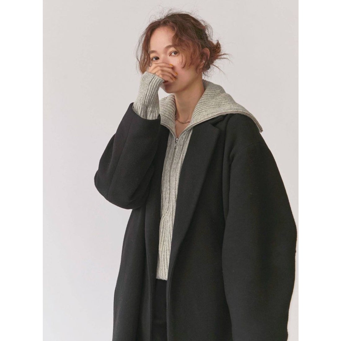 Ungrid ルーズシルエットチェスターコート（ブラック） -ファッション