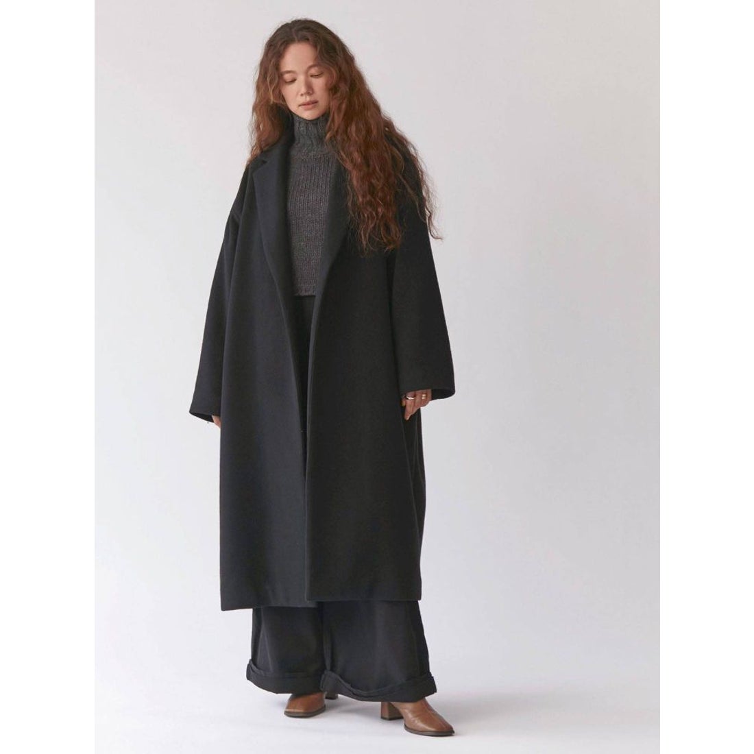 Ungrid ルーズシルエットチェスターコート（ブラック） -ファッション