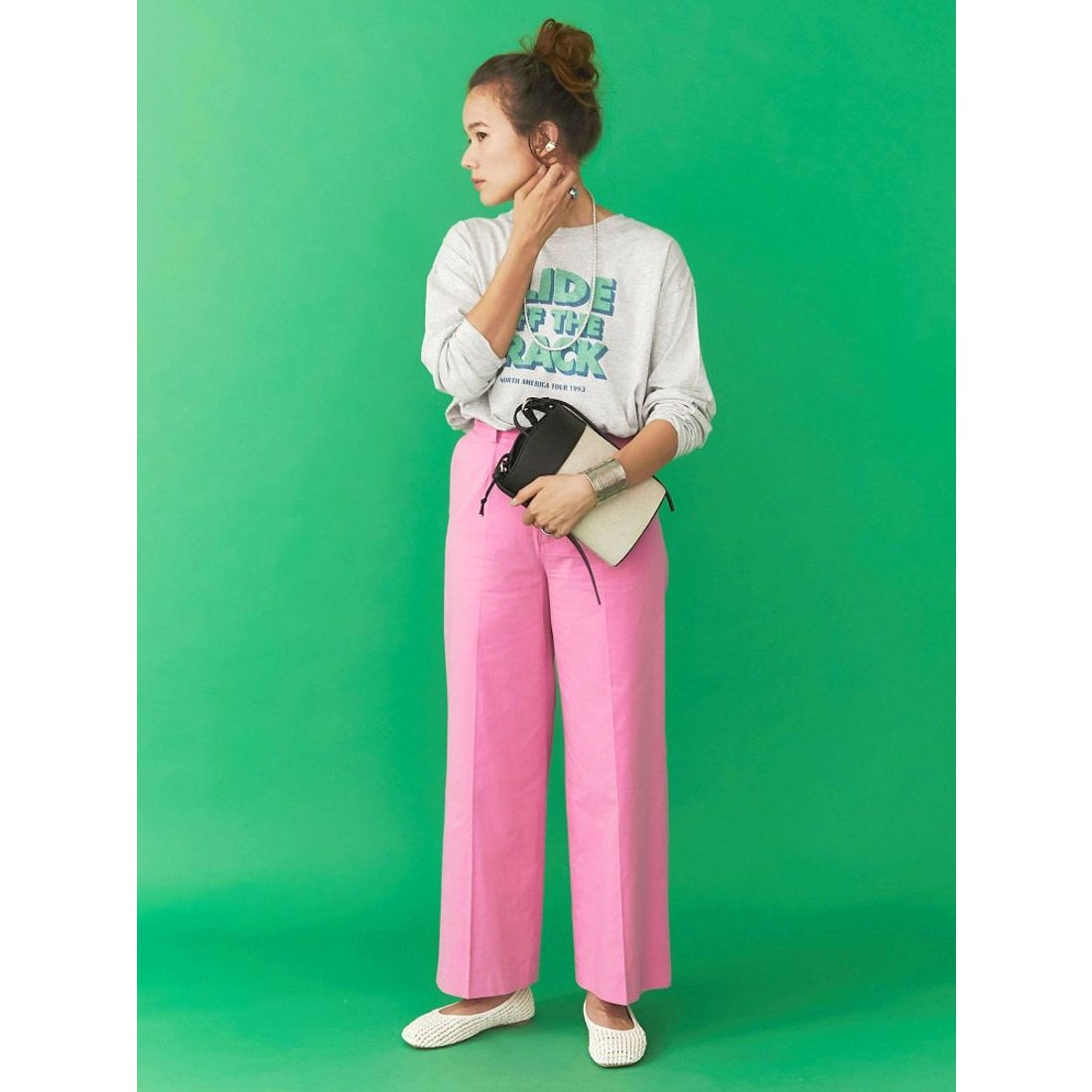 Ungrid カラータックワイドパンツ（ピンク） -ファッション通販