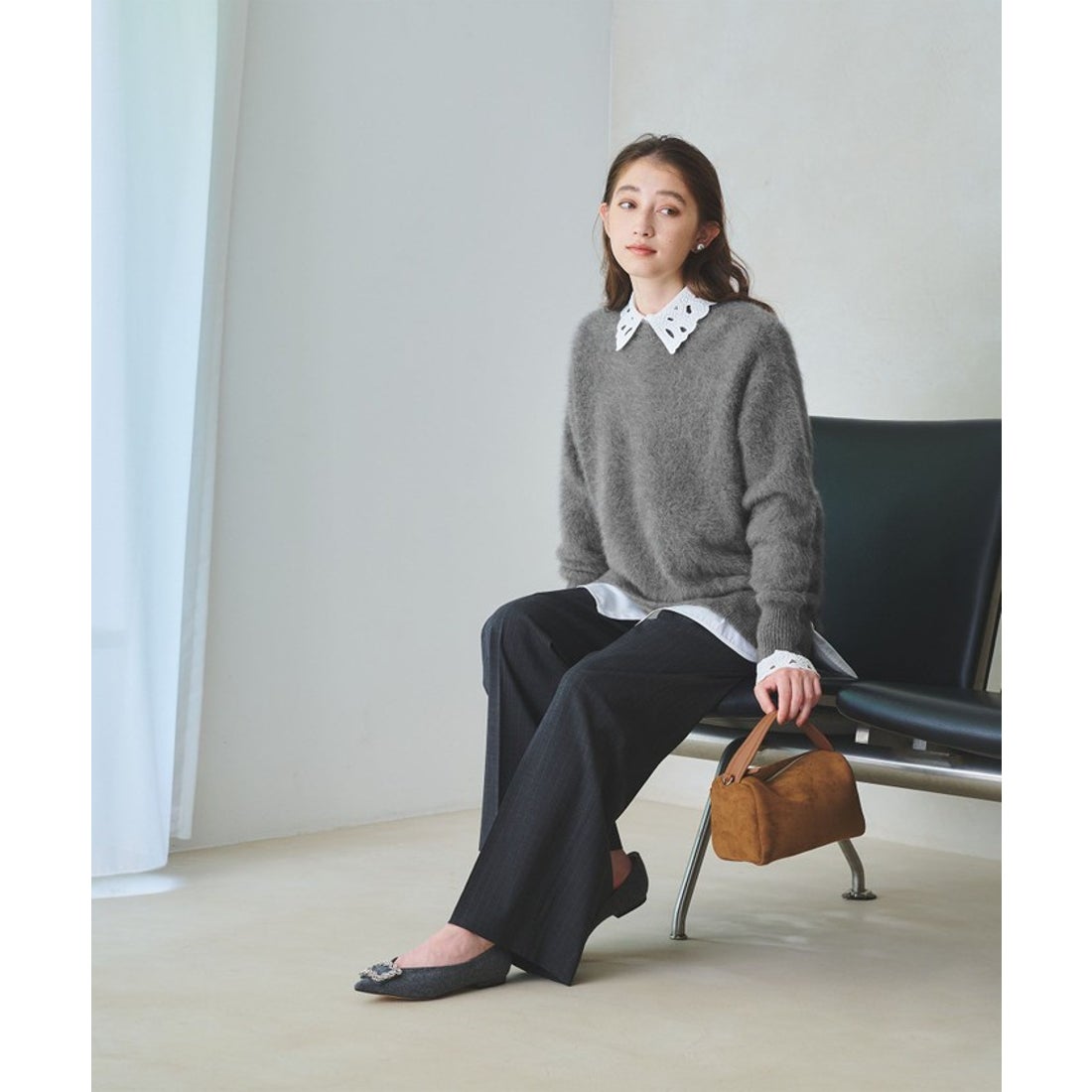 UNITED ARROWS フォックスカシミヤ クルーネック ニット （DK.BROWN