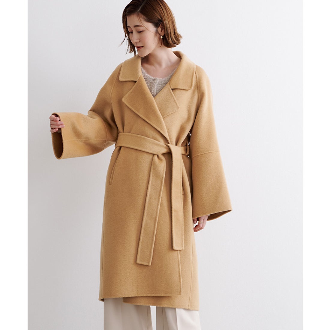 ユアーズ ur's ベルト付ウールカシミヤチェスターコート （キャメル