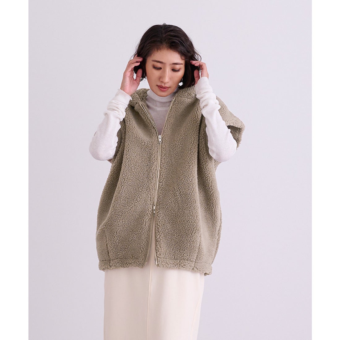 ユアーズ ur's フーディーボアベスト （モカ） - ファッション通販