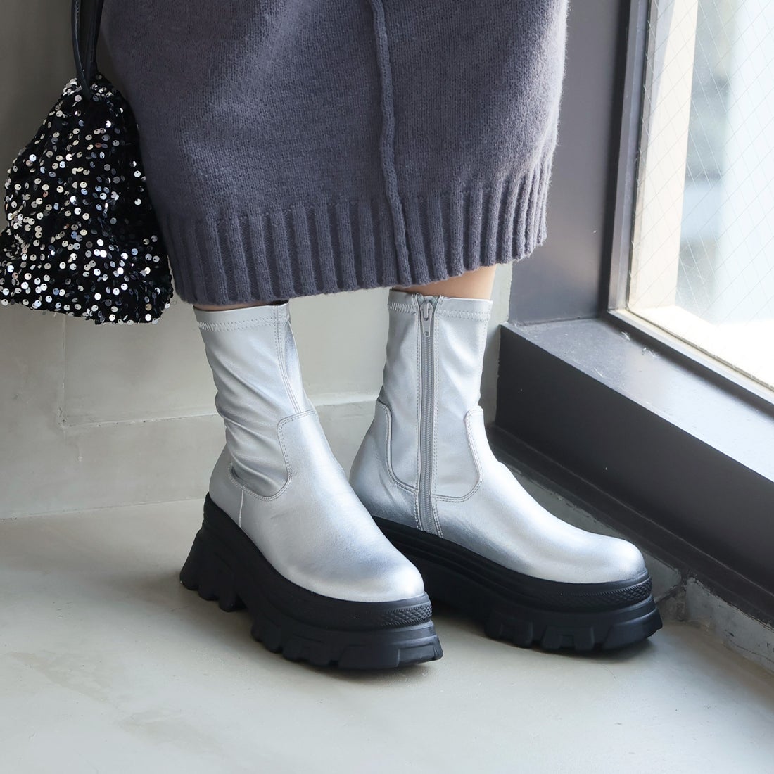 ヴィヴィアン VIVIAN 厚底トラックソールストレッチショートブーツ