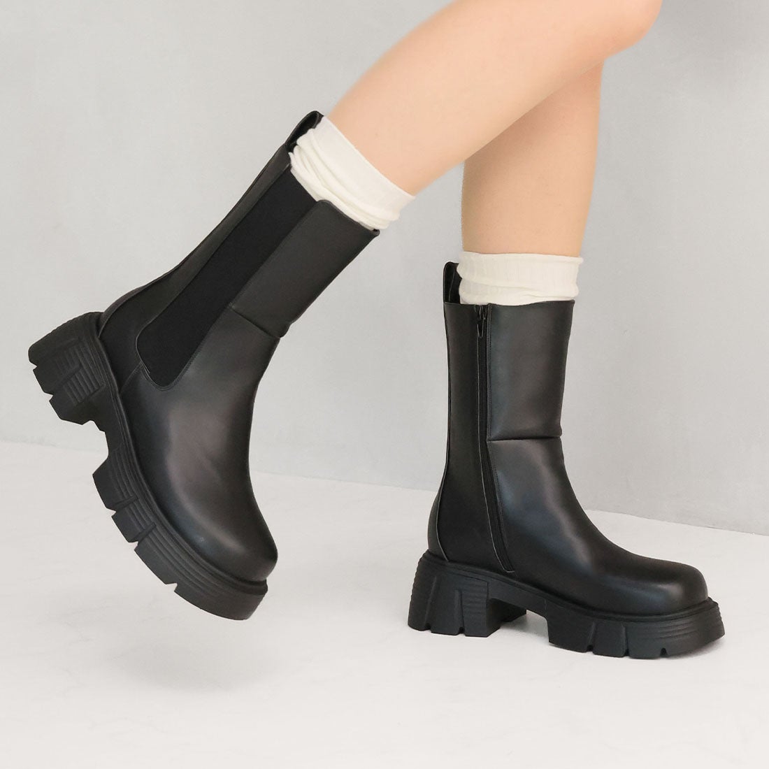 ヴィヴィアン VIVIAN 厚底トラックソールサイドゴアミドルブーツ