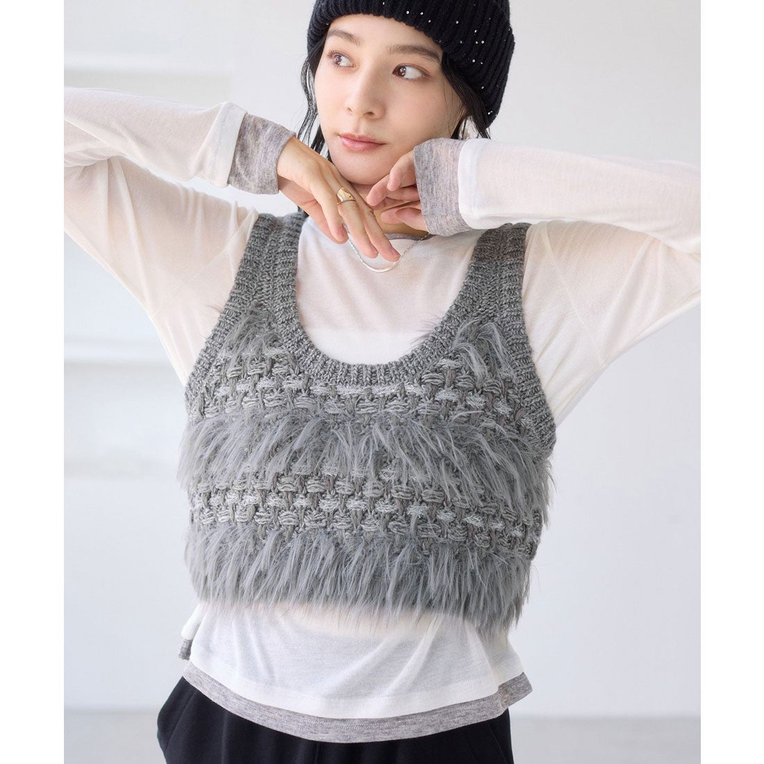 ビス VIS フェザーツィードニットビスチェ/2WAY （グレー（07