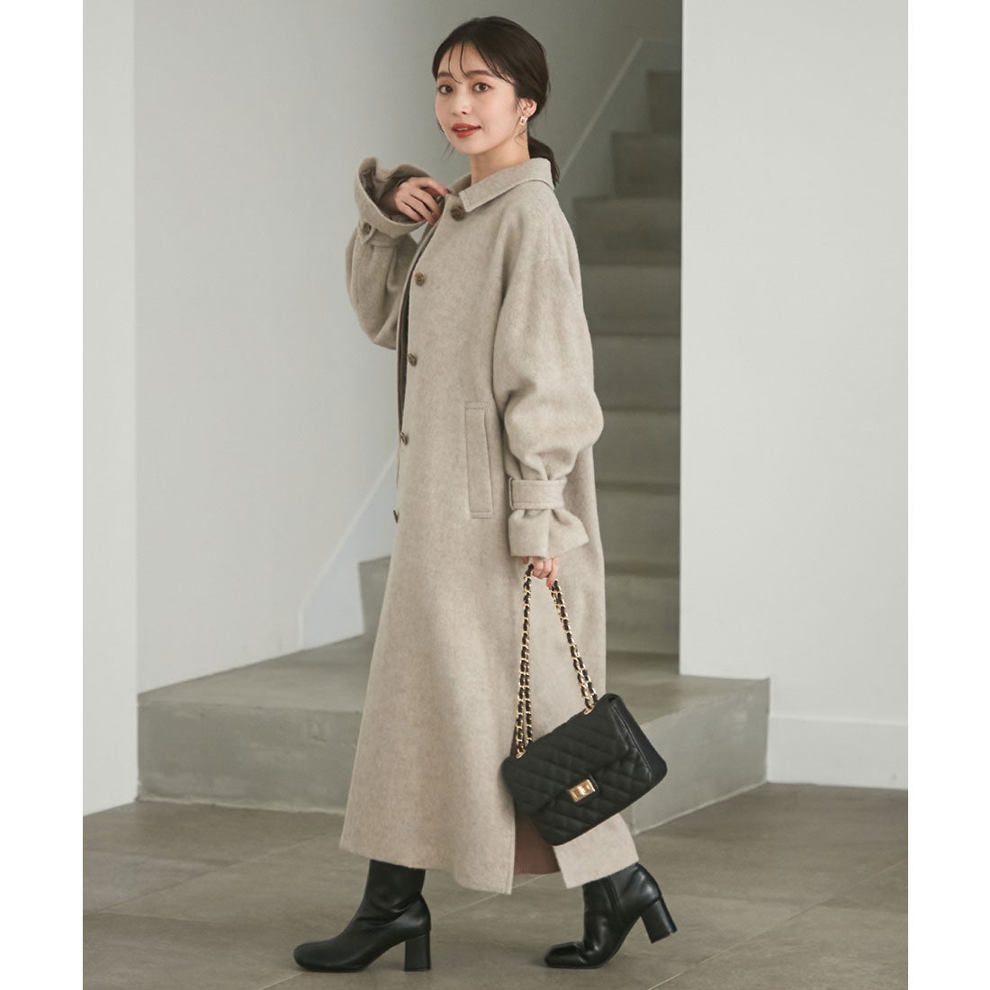 ビス VIS 軽く羽織れる、尾州シャギーステンカラーロングコート