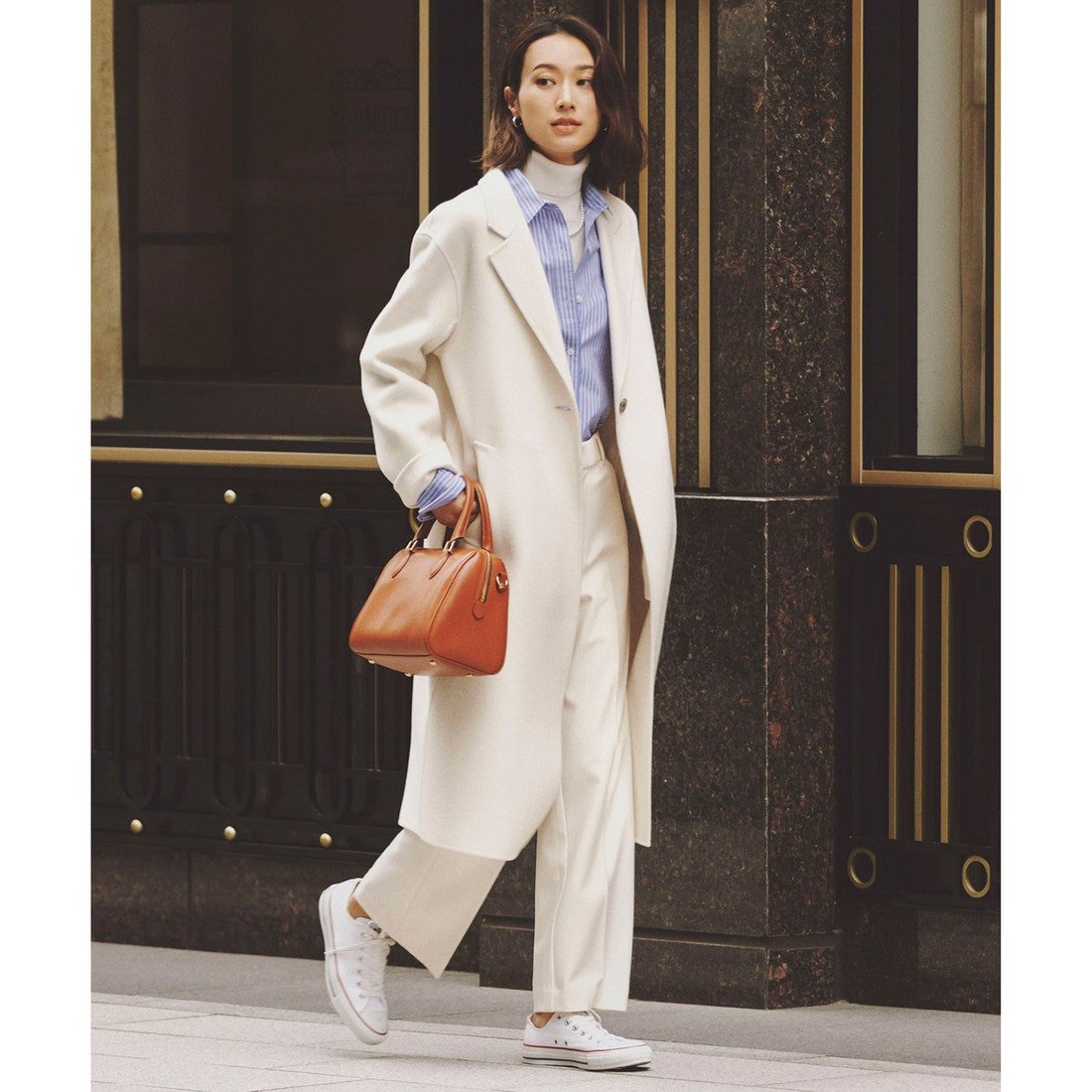 23区 ウールリバー ロングコート （ダークブラウン系） -靴