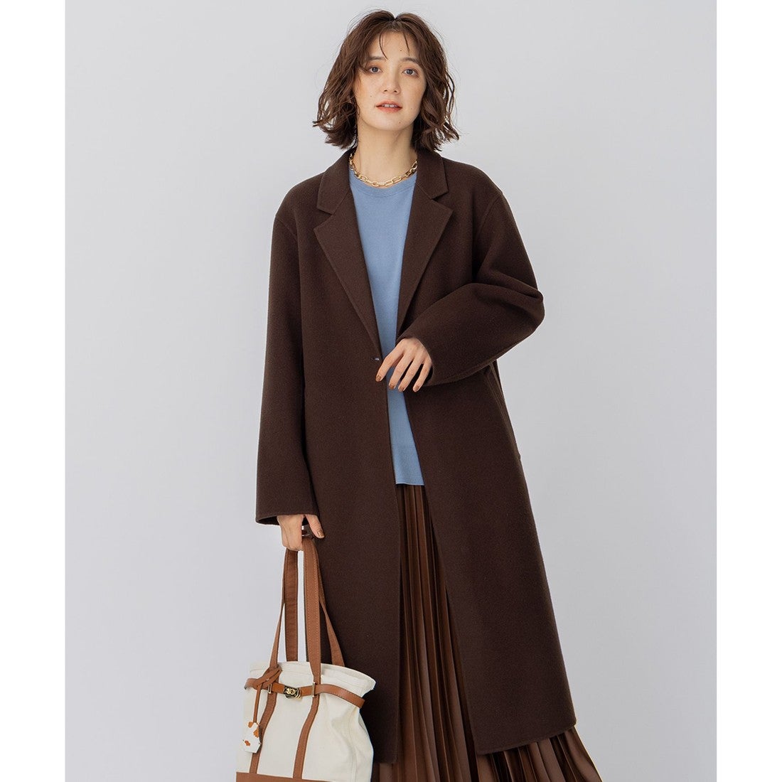 23区 ウールリバー ロングコート （ダークブラウン系） -ファッション