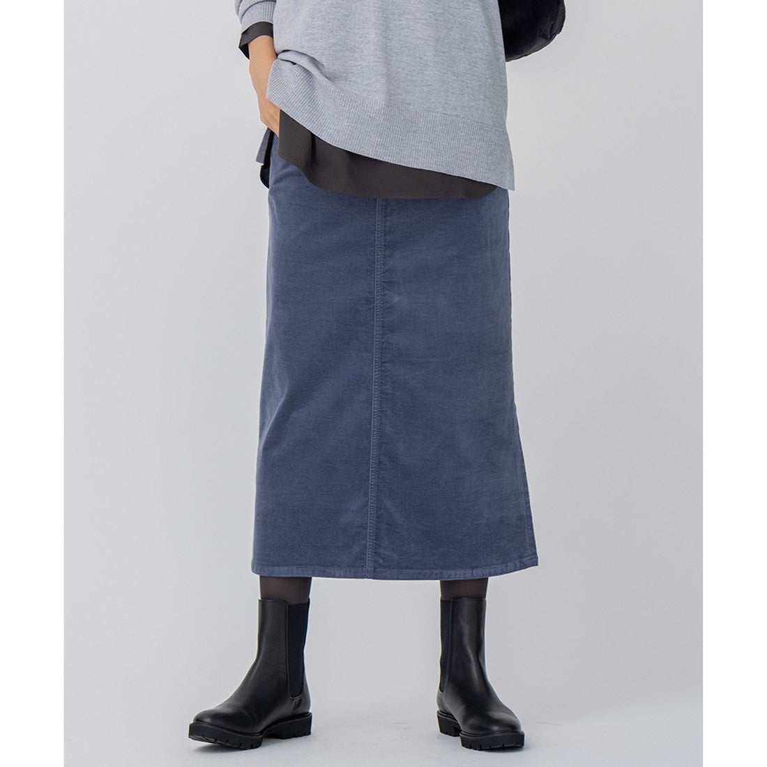 23区 【洗える】23区DENIM ベルベットストレッチ Aライン スカート
