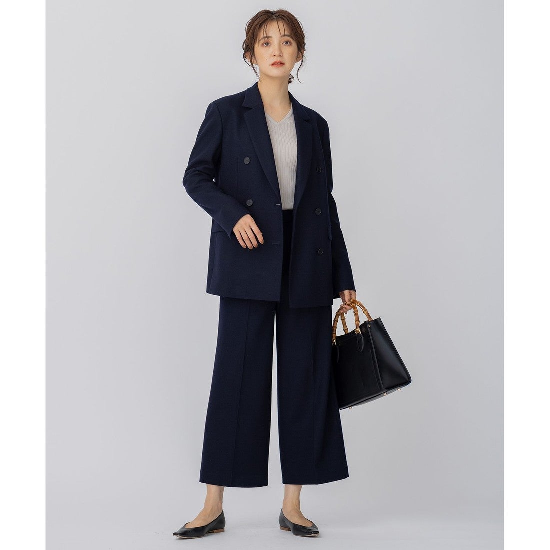 23区 ウール圧縮スムース ダブル前 ジャケット （ダークネイビー