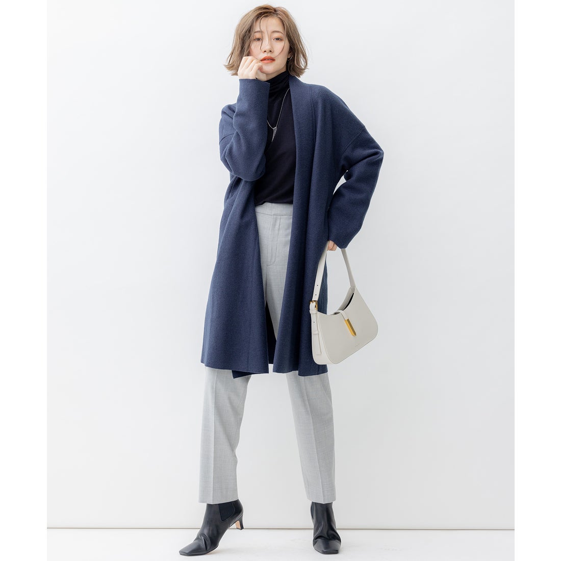 23区（大きいサイズ） コンプレストパイル コーディガン （グレー系