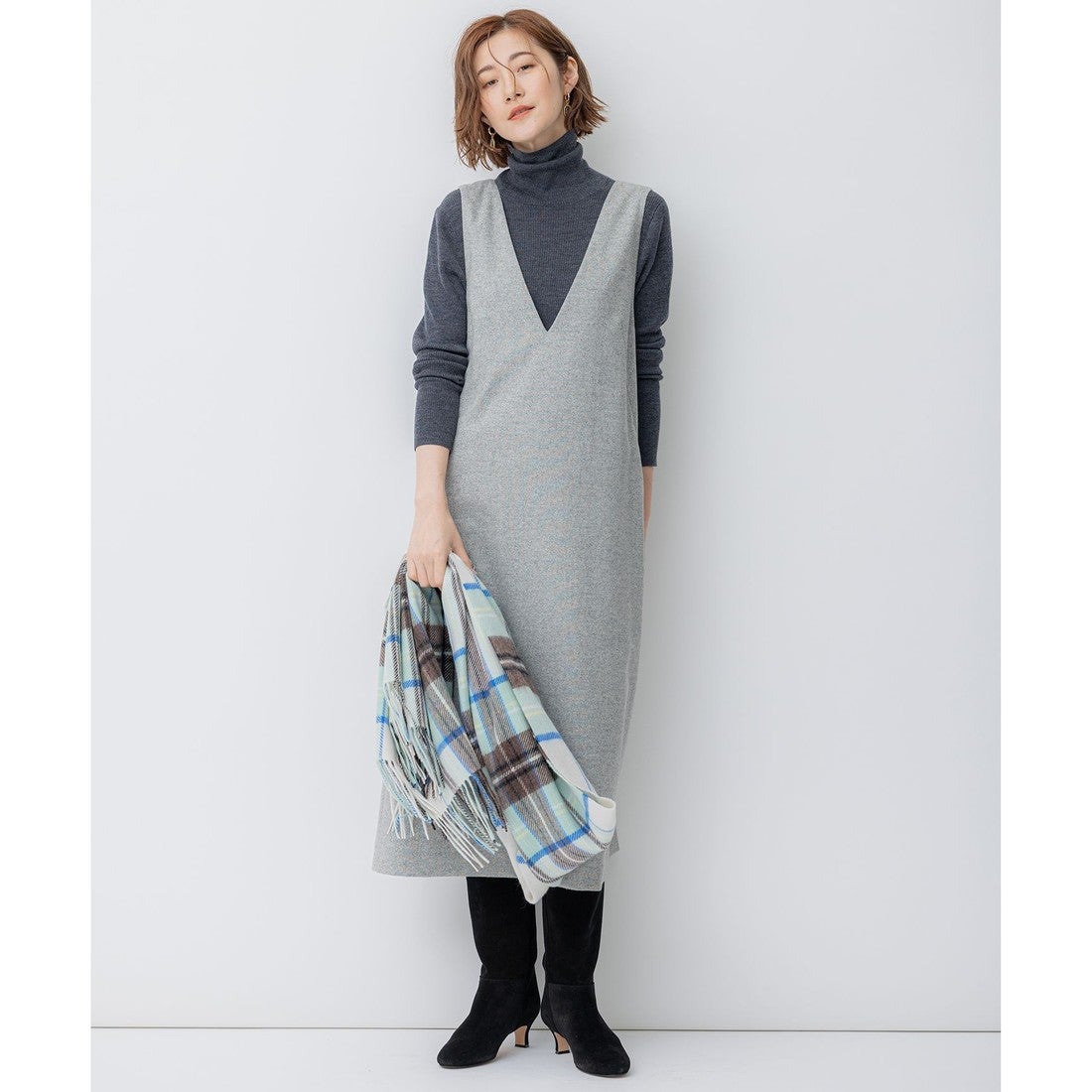 23区（大きいサイズ） シルクネップツイード ジャンパースカート