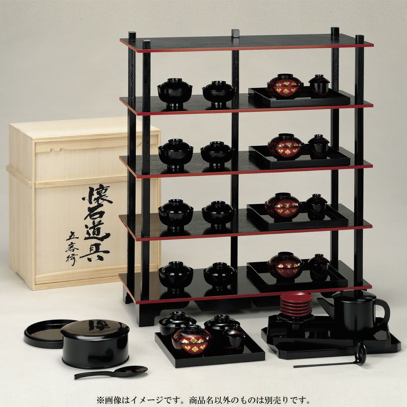 輪島塗 半月盆 卓上膳 五枚 紙箱 木箱 懐石道具会席 輪島塗 半月盆