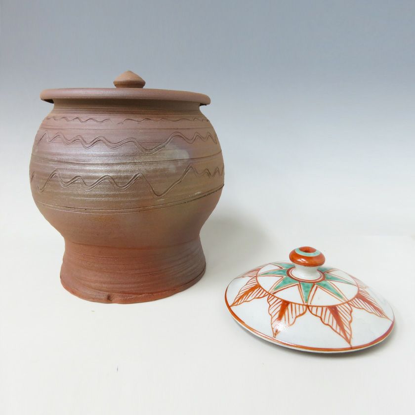 T817 水指 『安南水指』『万古焼』『山本太仙 造』 共箱 茶道具