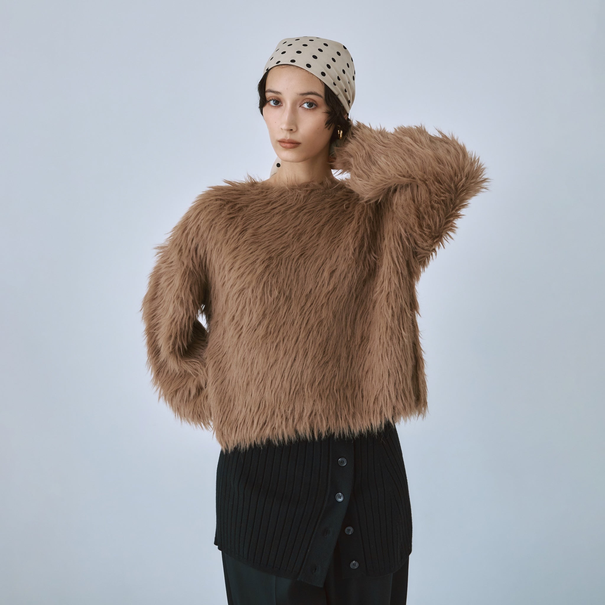 ヘアリーシャギーボートネックトップス