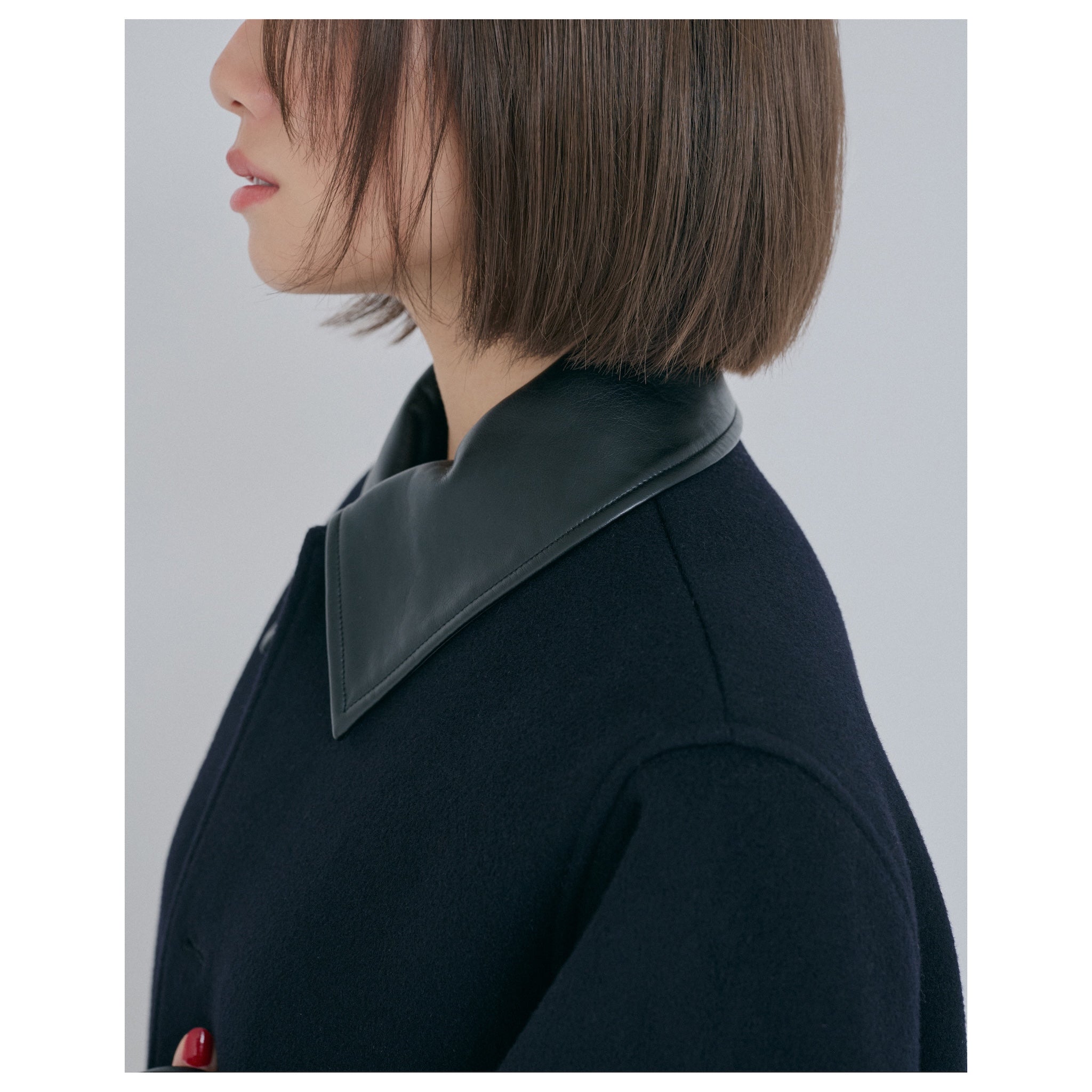 collab レザーcollarウールコート