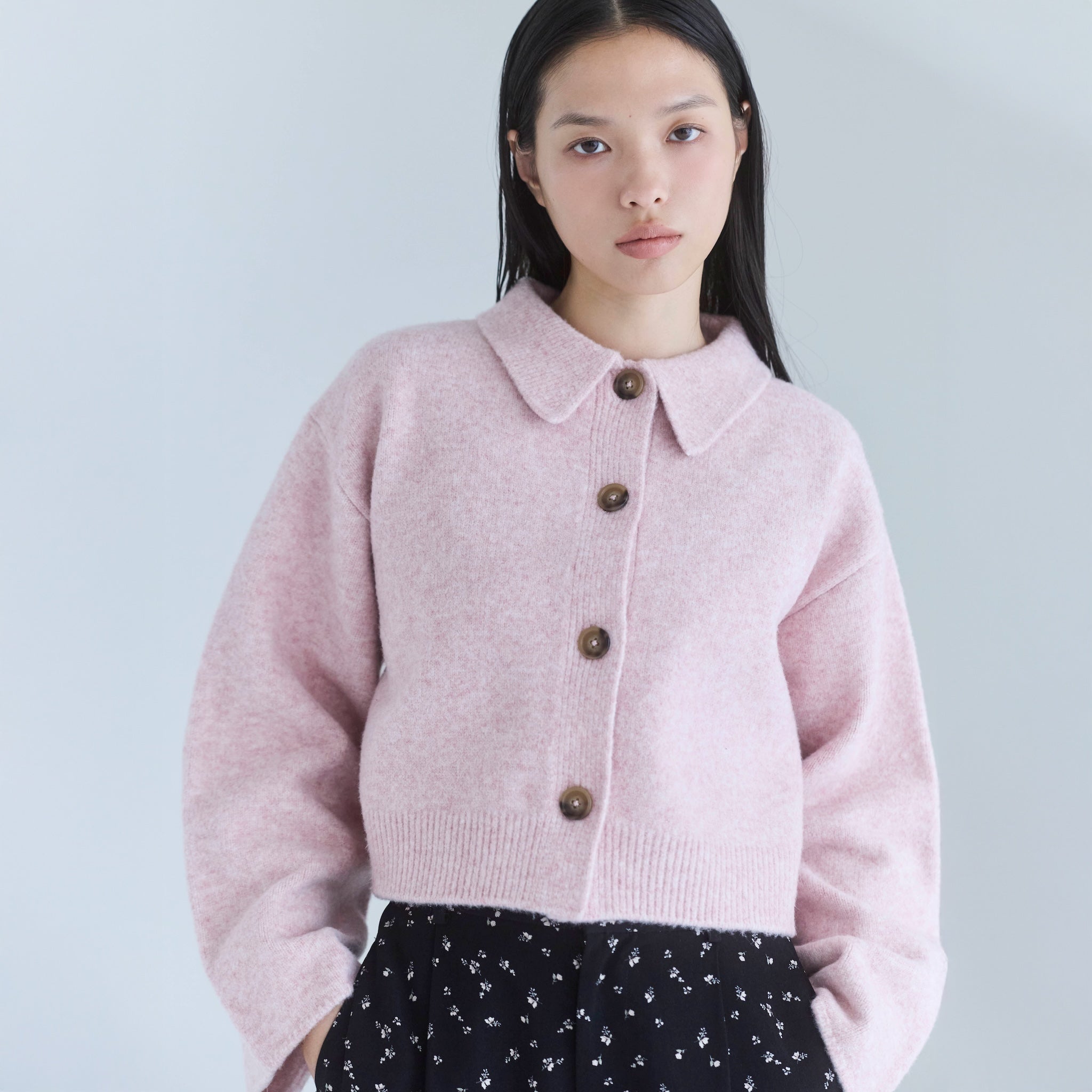 ウールmix ニットシャツカーディガン