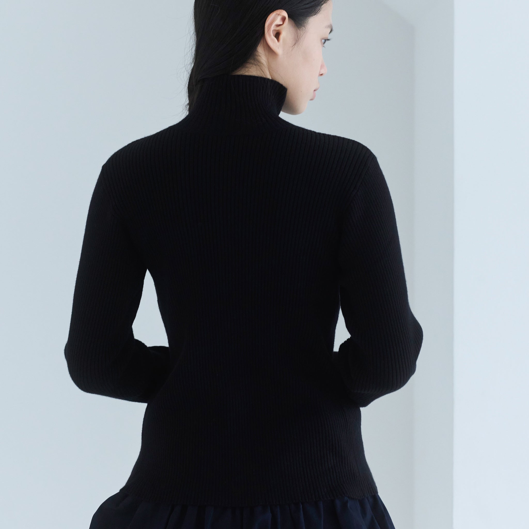 W ZipハイネックRIBニットトップス