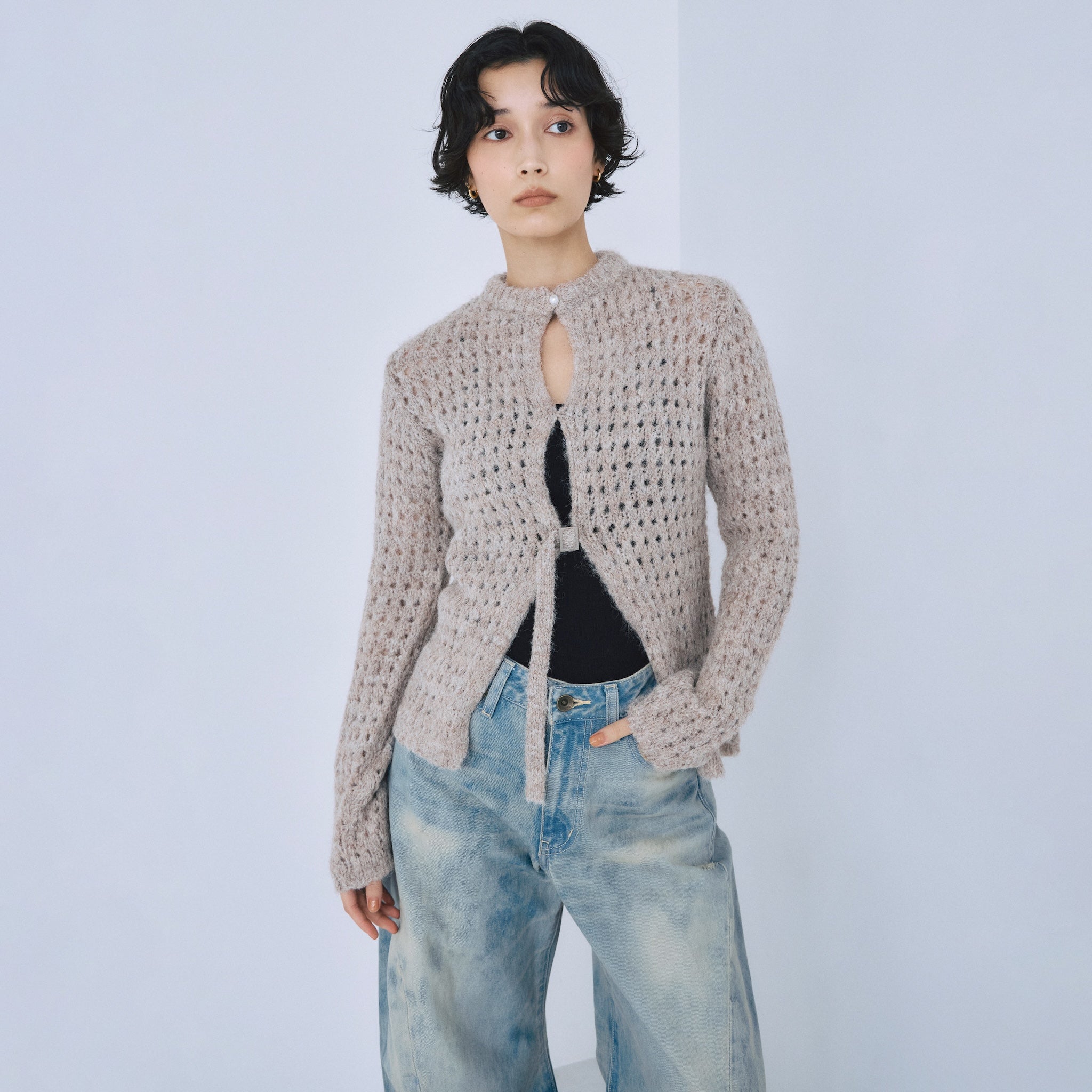 Fluffy Yarn 2way Knitトップス