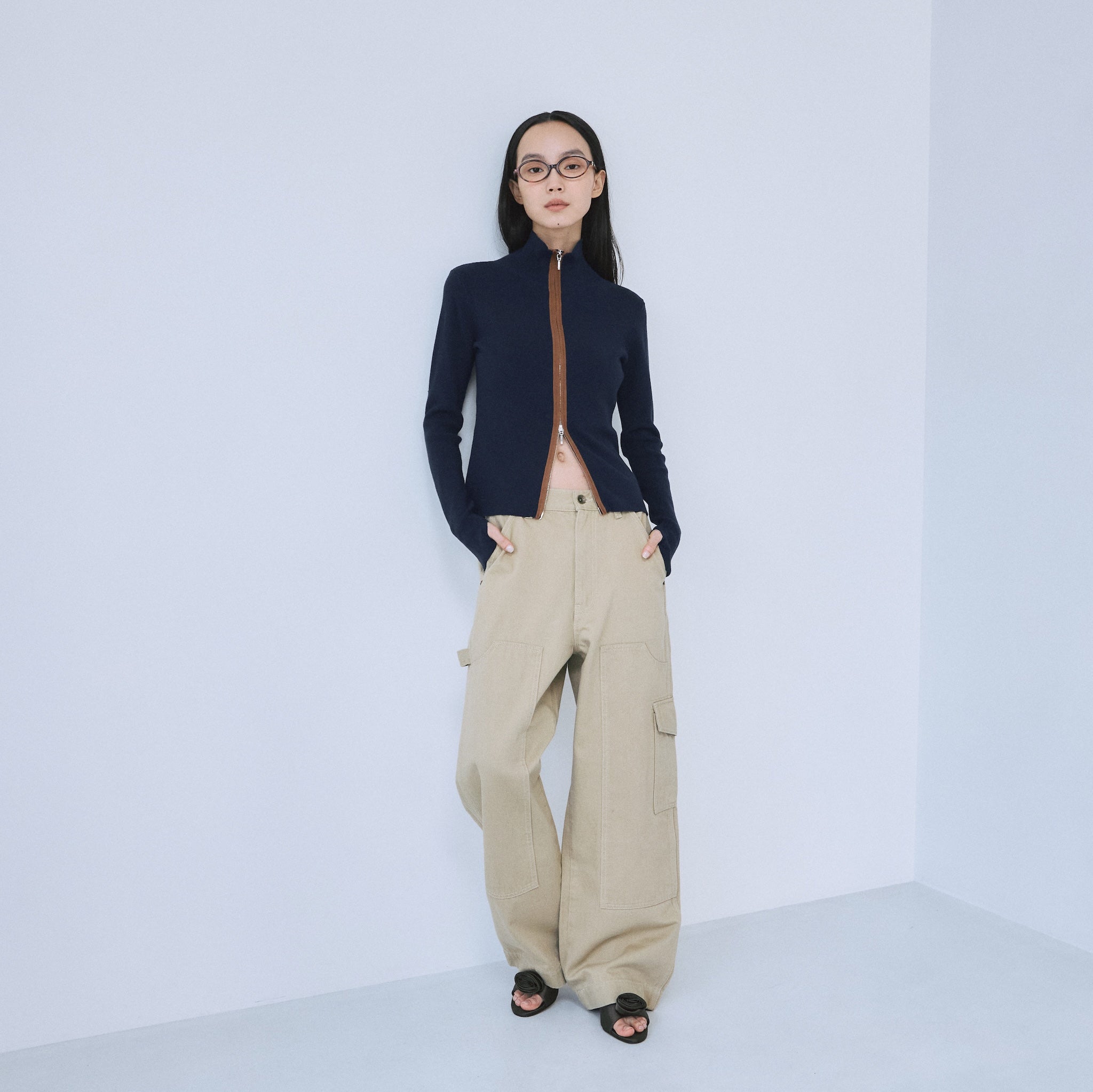 Double Zipバイカラートップス