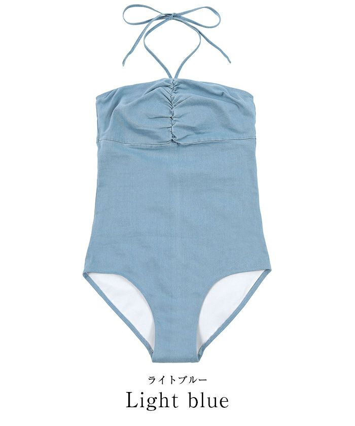 ホルターネックシンプルデニムワンピース/水着【SEADRESS シードレス