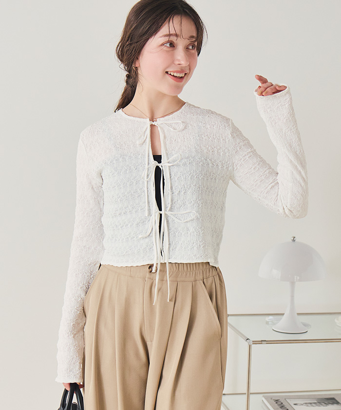 リボンデザインジャガードトップス【メール便可／100】 | titivate