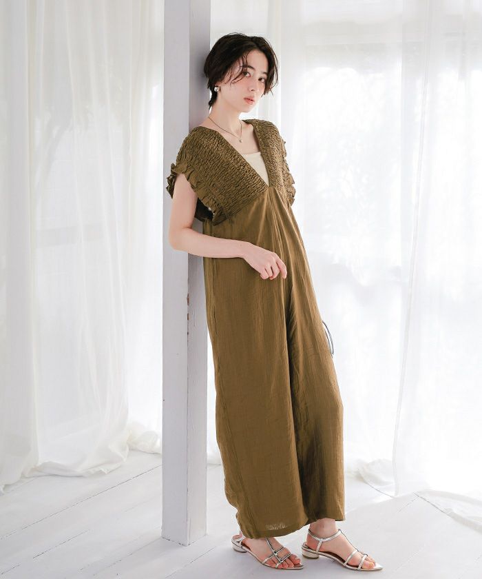 シャーリングフリルオールインワン | titivate