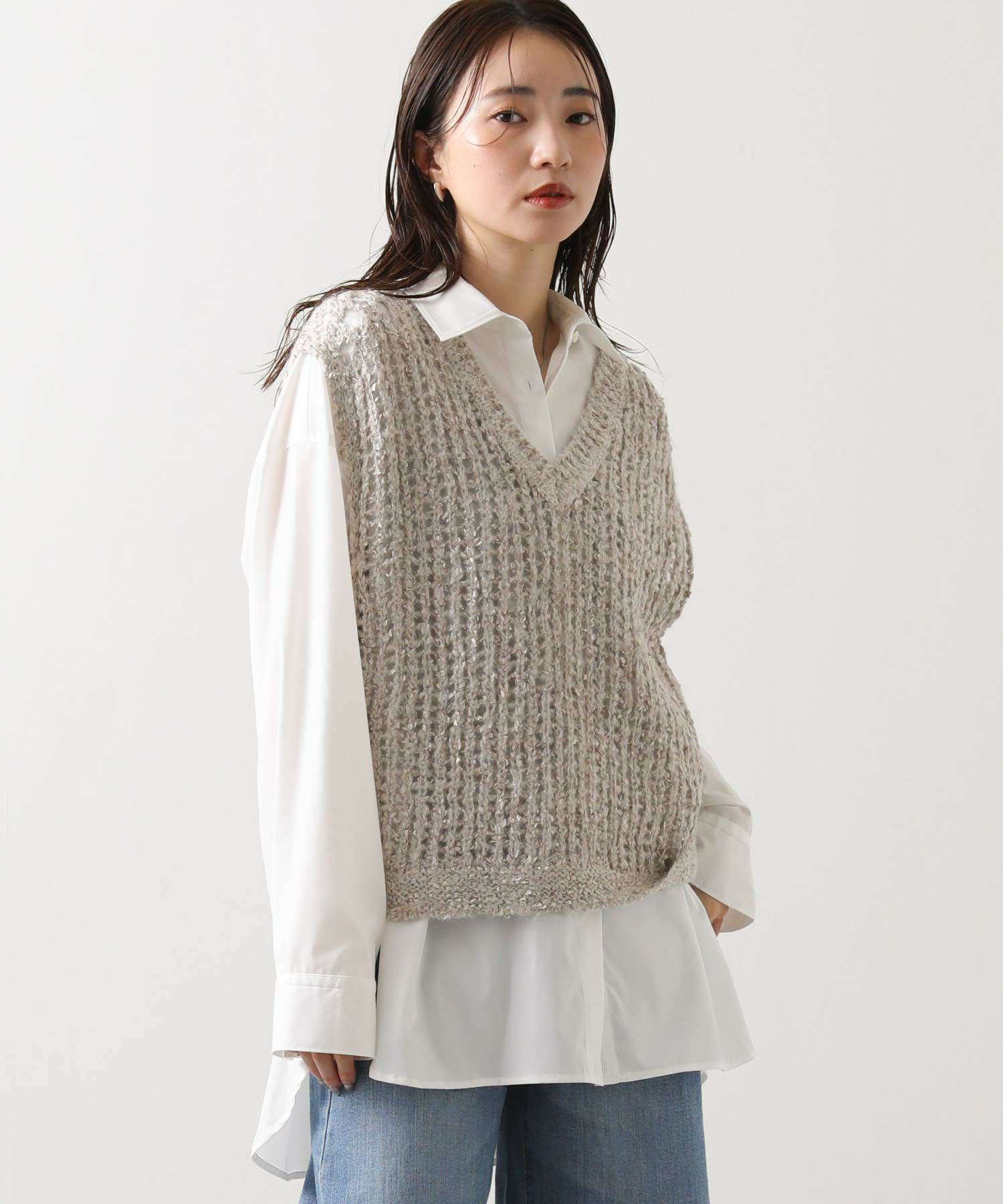Gready Brilliants.モヘア混ラメVネックニットベスト | SEKIMIKI Online