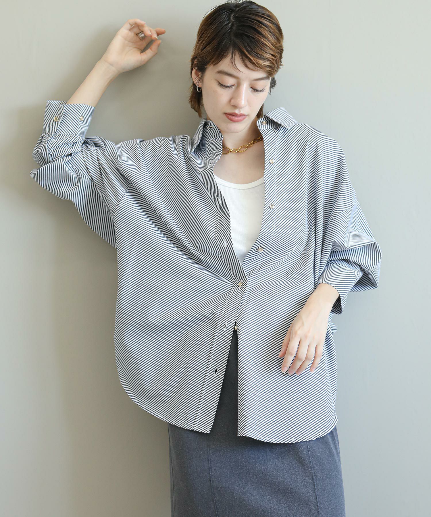 The rejoiceバイアスストライプシャツ | SEKIMIKI Online