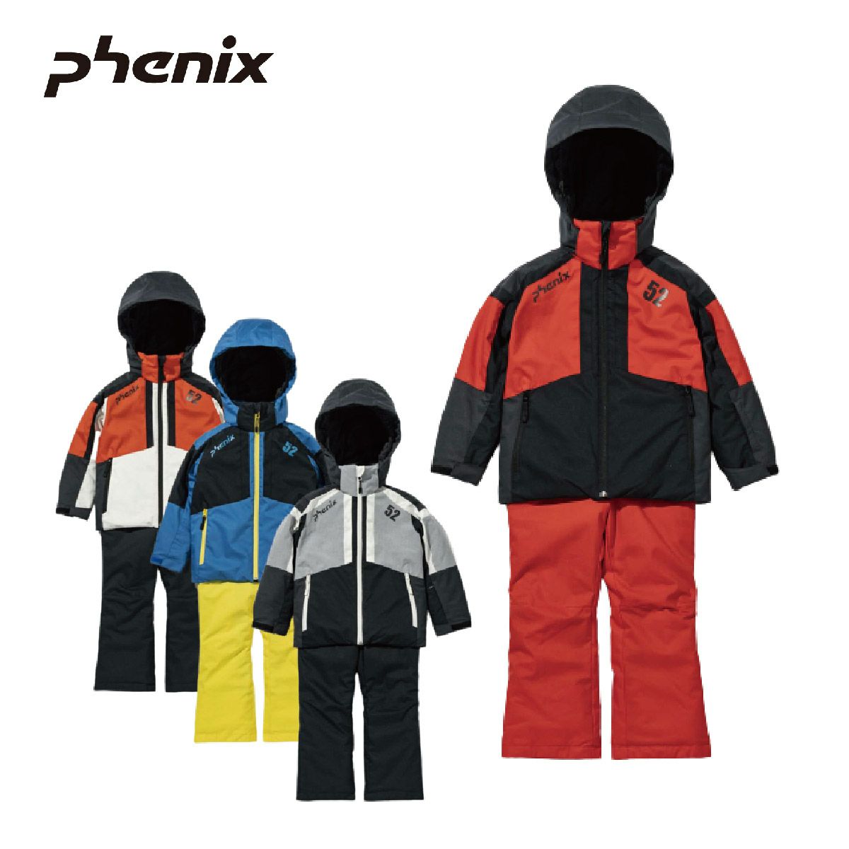 Phenix 子ども用スキーウェア 赤黒、迷彩 Phenix 子ども用スキーウェア
