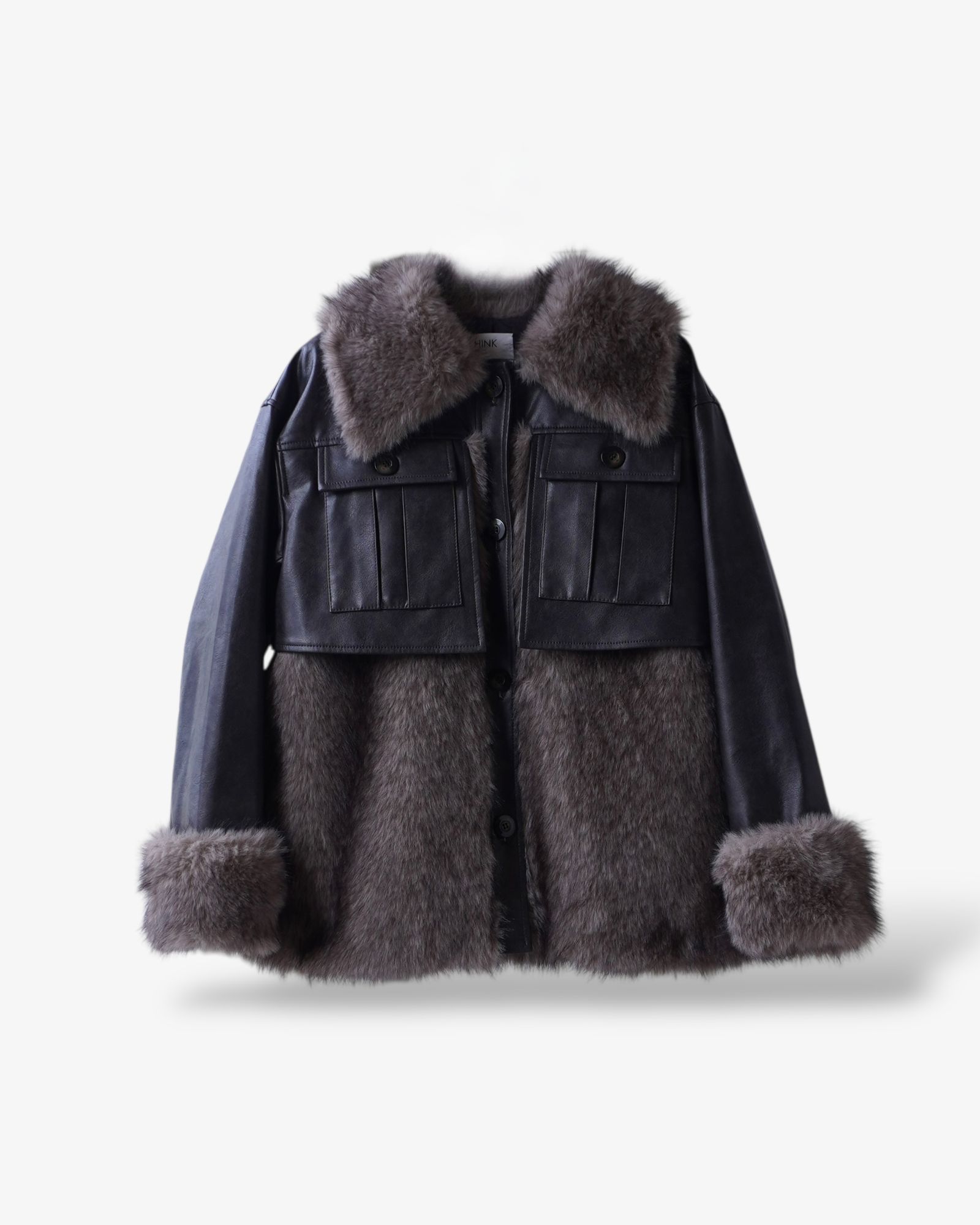 THINK FUR - Leather Docking Fur Jacket (ブラック) / レザー