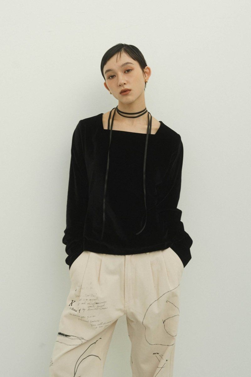 Knuth Marf - velours ribbon tops / ベロア リボントップス (ブラック