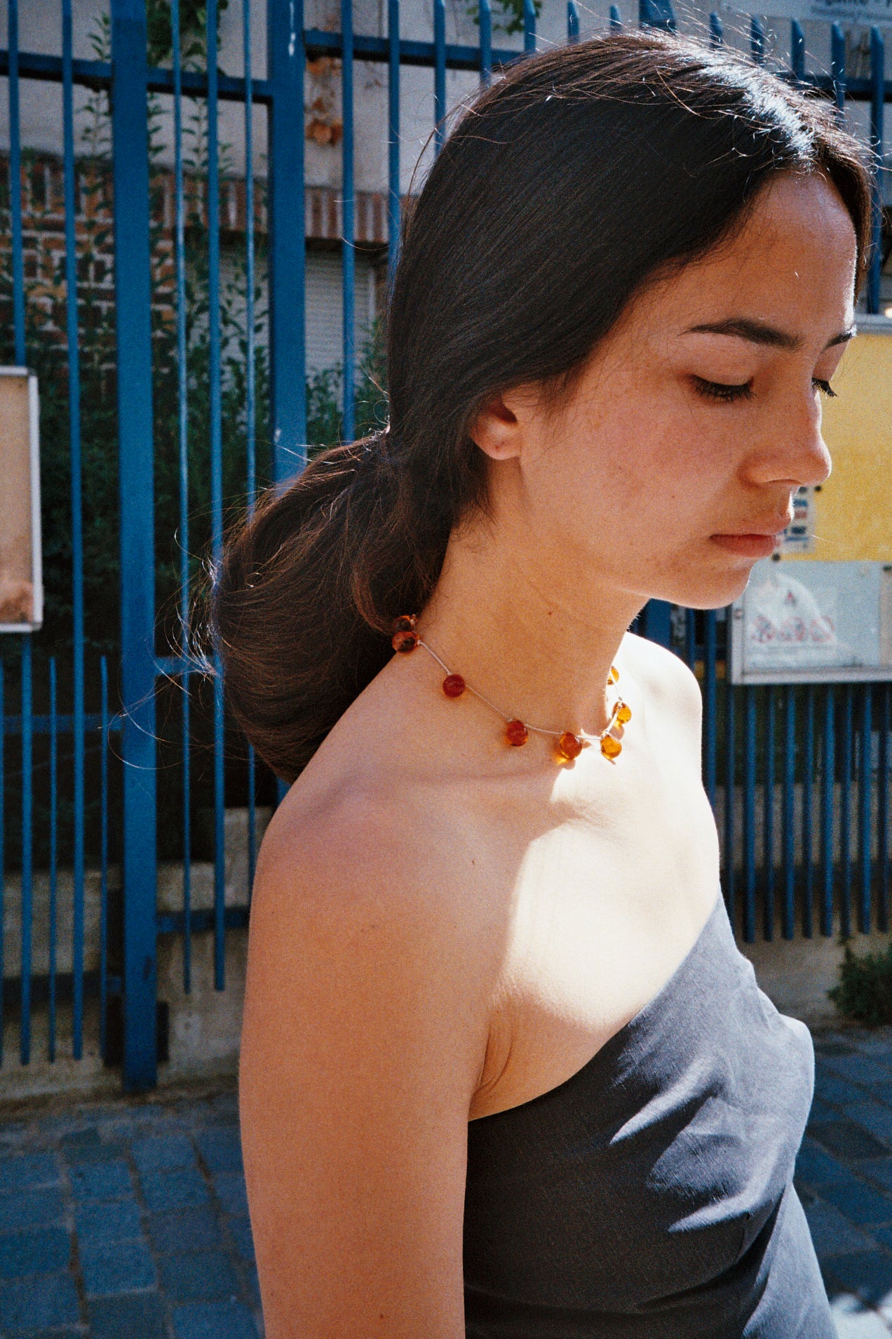 Noué necklace - Amber / Beige cord. – Sisi Joia